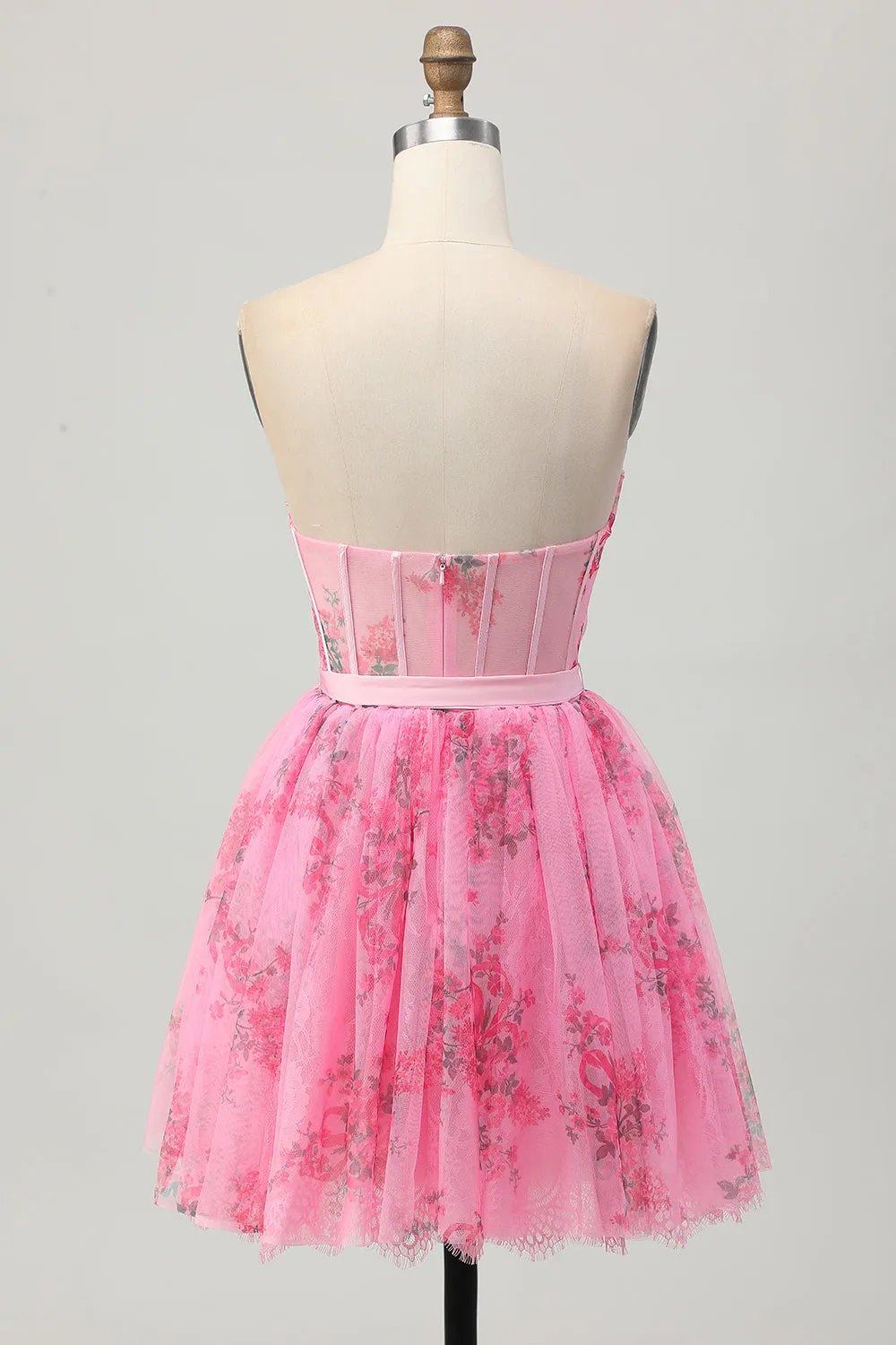 Pink Flower Strapless Corset Short Homecoming Dress with Bow sold by Zapaka product image thumbnail 2