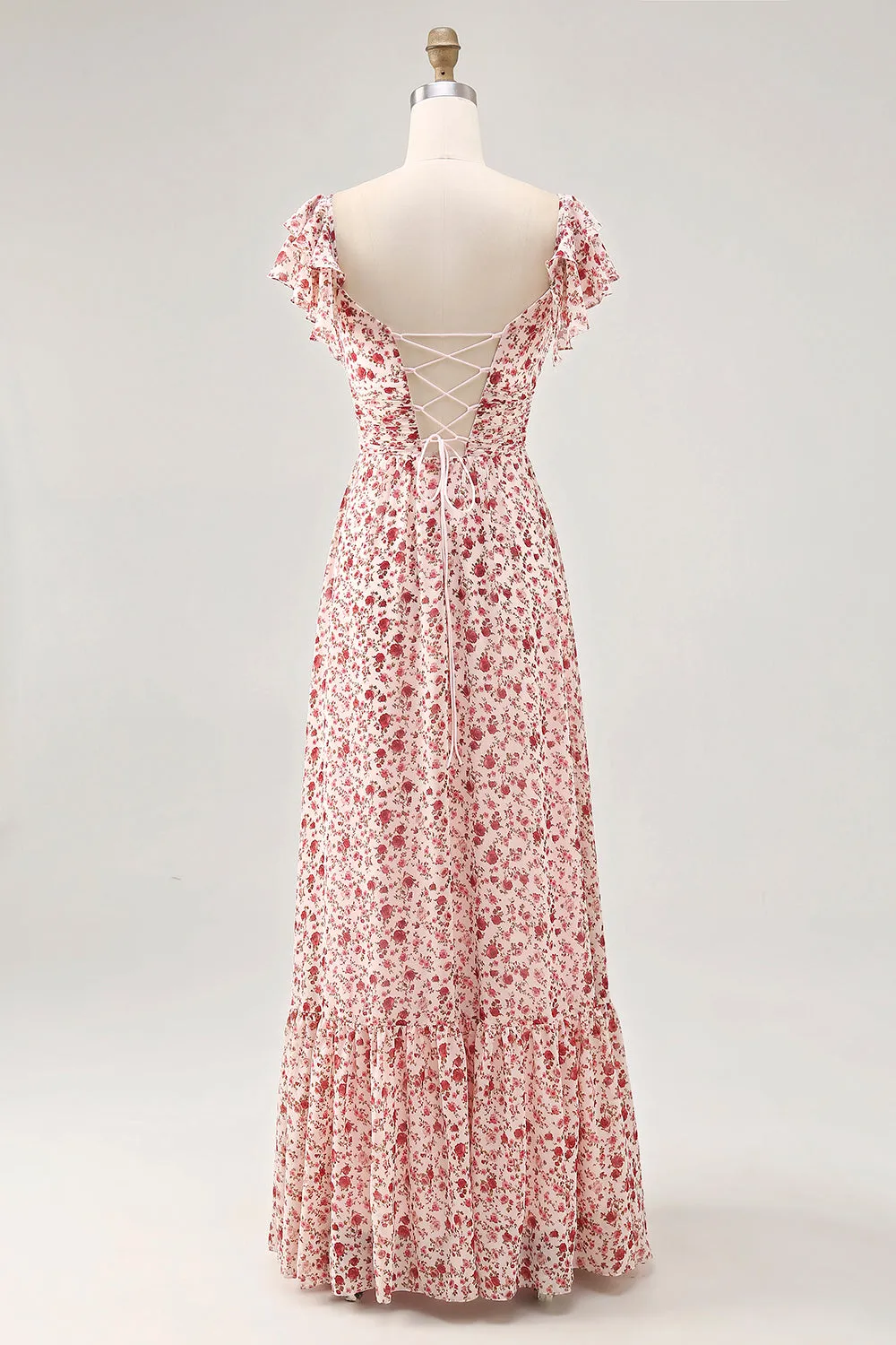 Blush Flower Printed Ruched A Line Wedding Guest Dress with Slit sold by Zapaka product image thumbnail 2