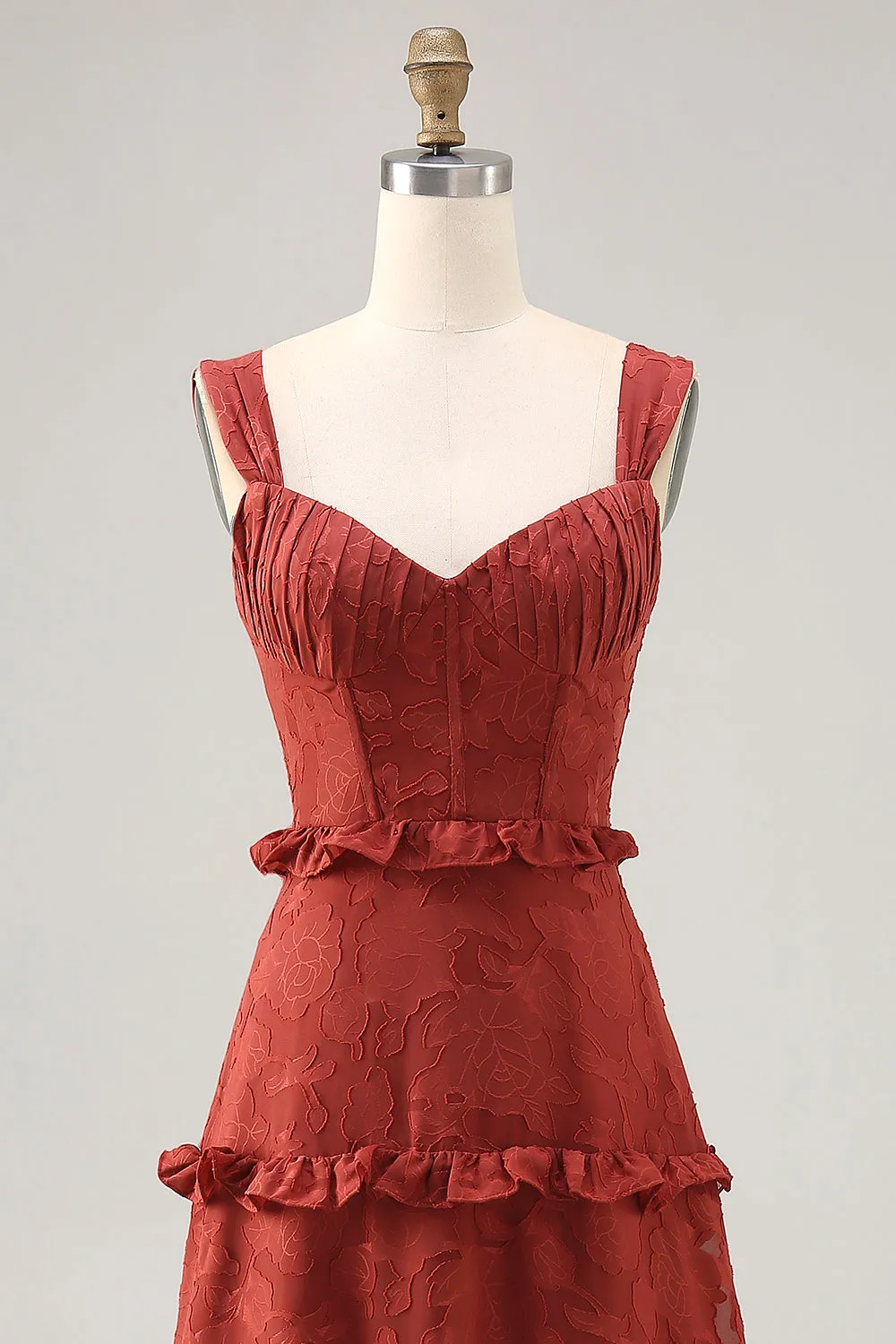 Floral Terracotta Ruffled A Line Long Wedding Guest Dress sold by Zapaka product image thumbnail 4