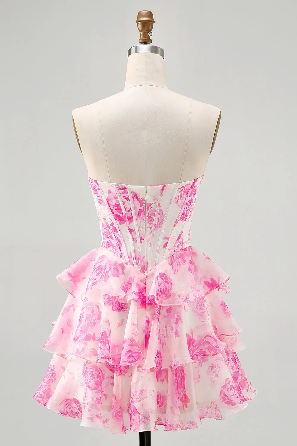 Pink Flower Strapless Corset Printed Homecoming Dress with Sequins sold by Zapaka product image thumbnail 2