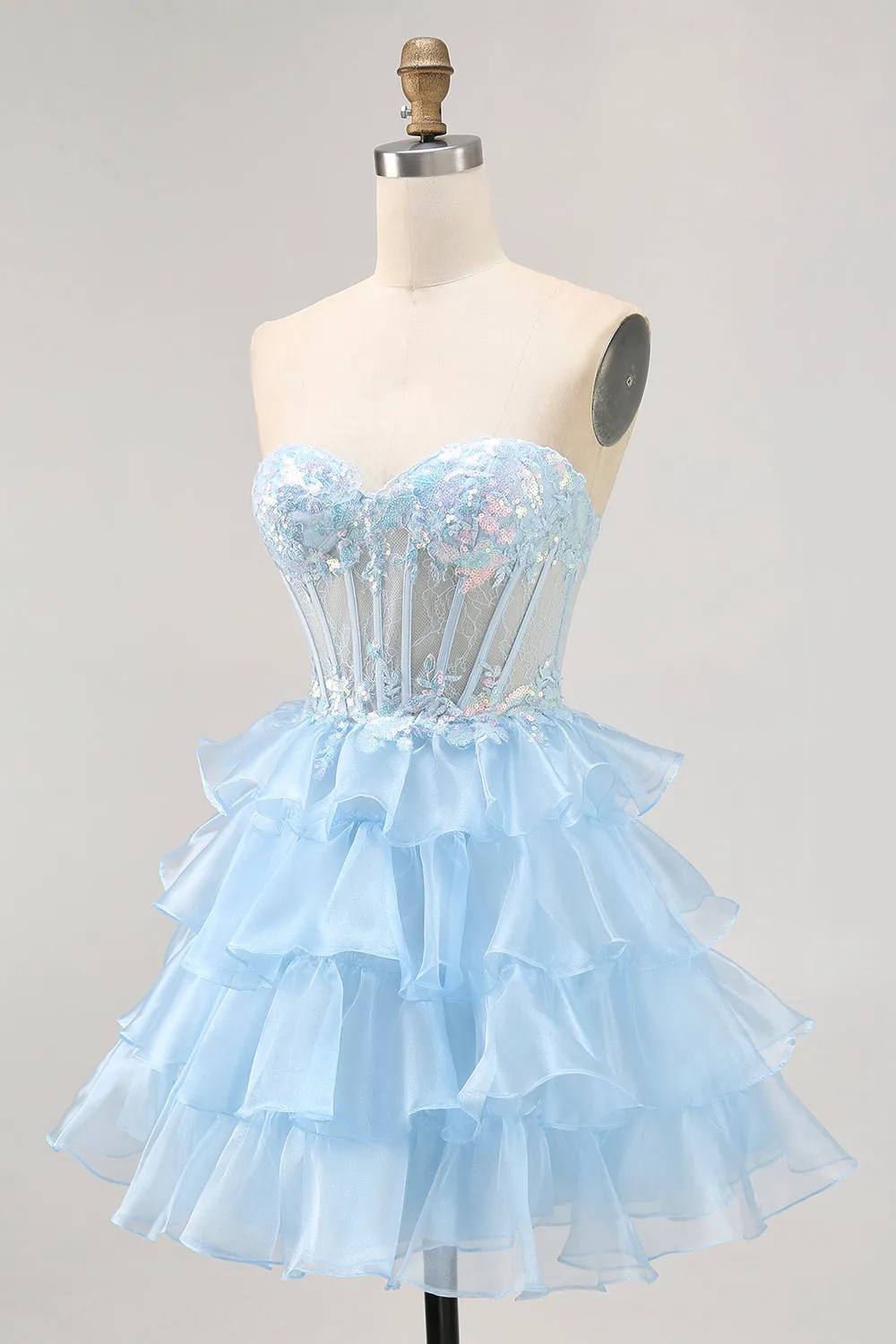 Tiered Sequin Blue Strapless Corset Homecoming Dress sold by Zapaka product image thumbnail 3