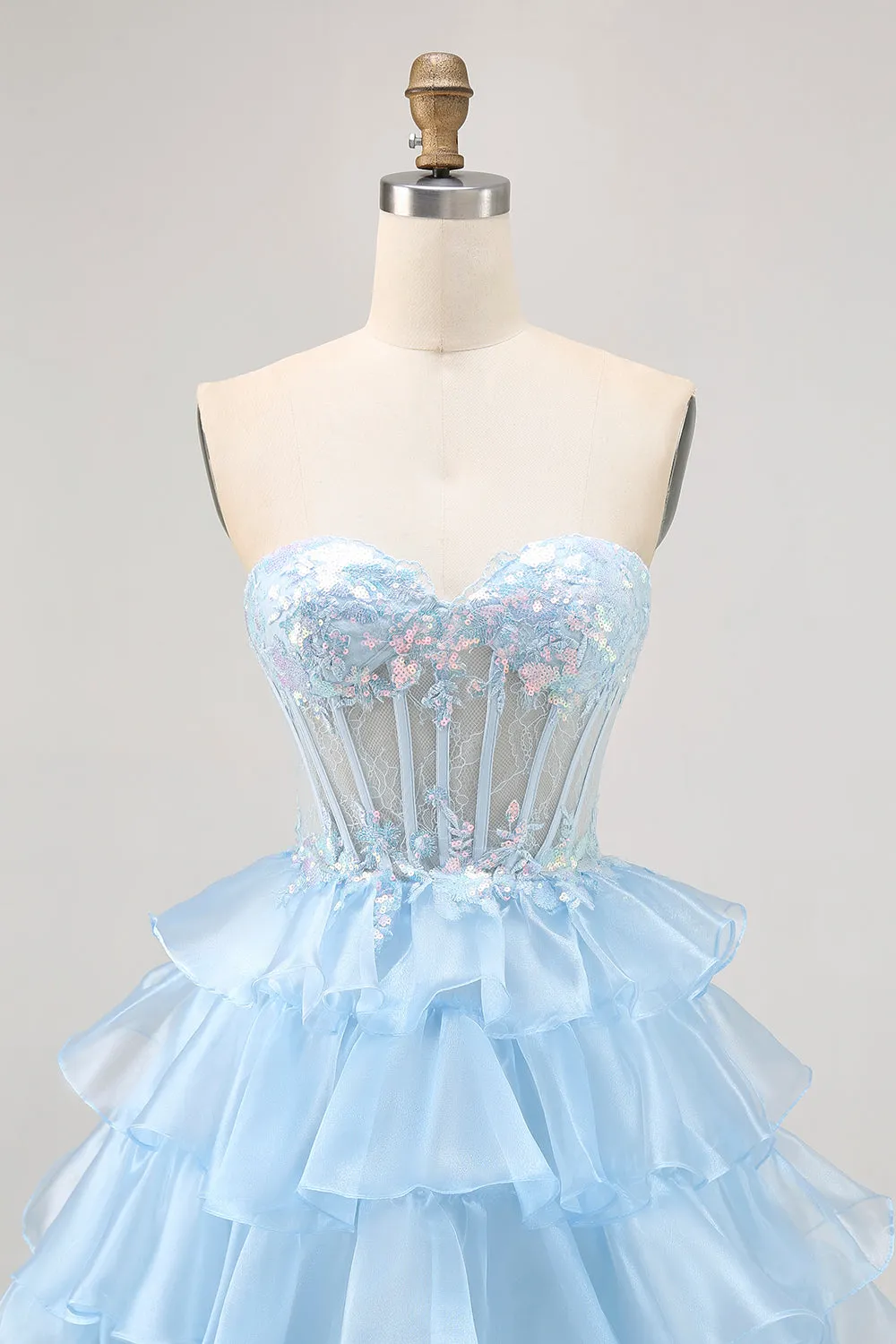 Tiered Sequin Blue Strapless Corset Homecoming Dress sold by Zapaka product image thumbnail 4