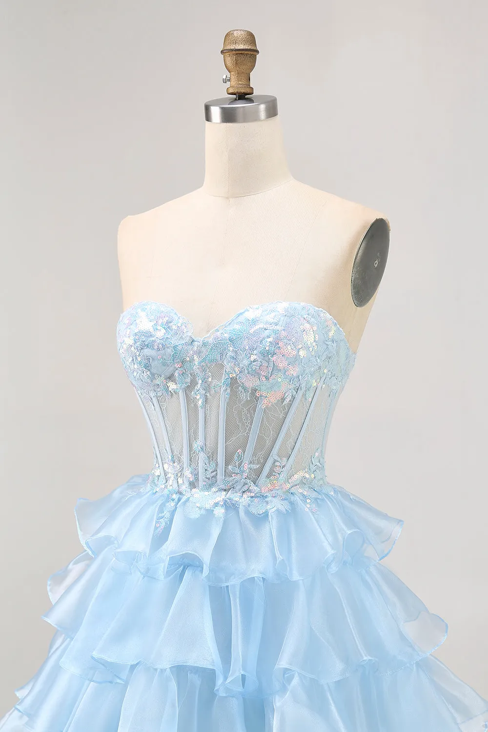 Tiered Sequin Blue Strapless Corset Homecoming Dress sold by Zapaka product image thumbnail 5