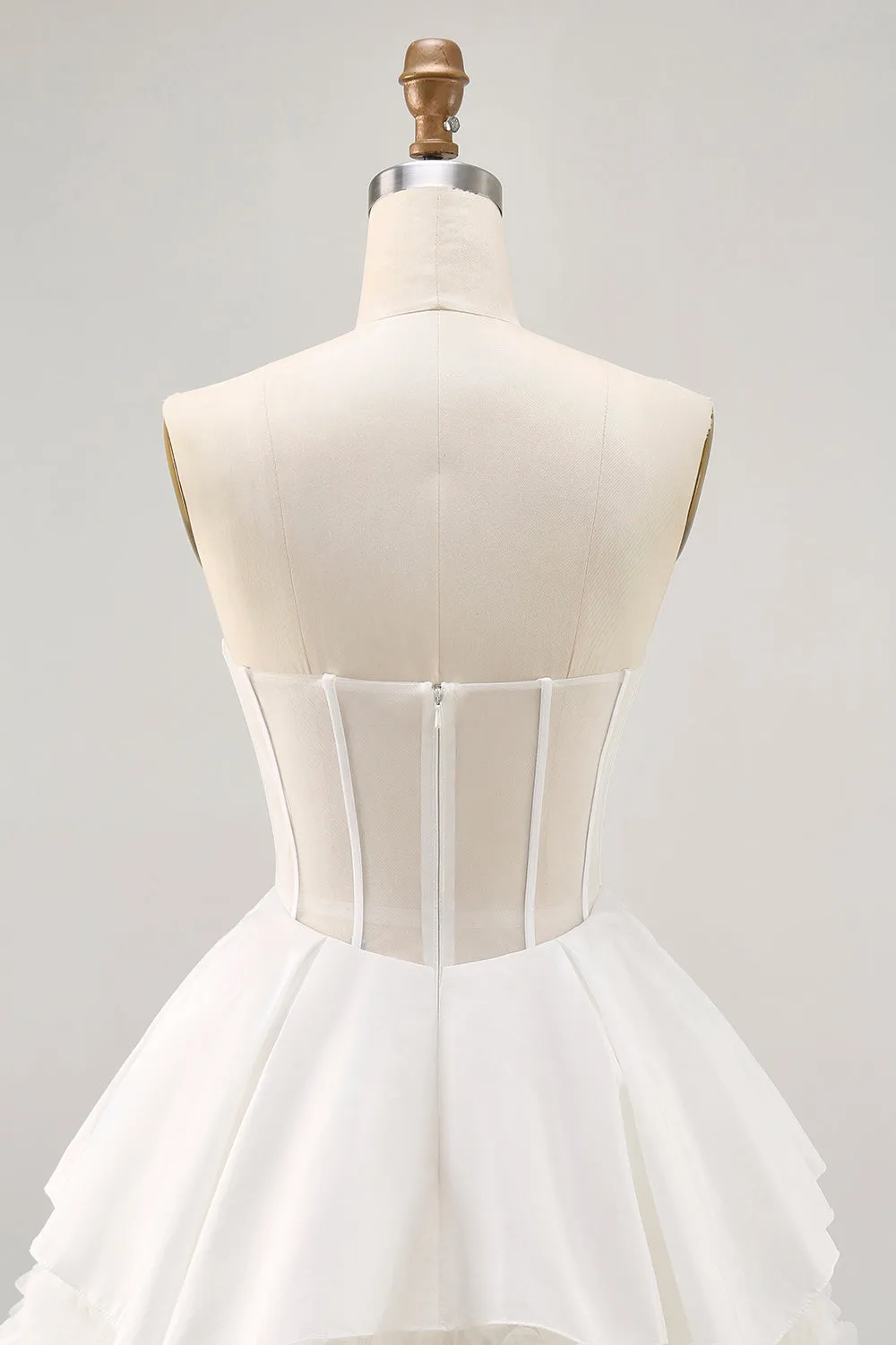 White Satin Strapless Corset A Line Short Homecoming Dress sold by Zapaka product image thumbnail 5