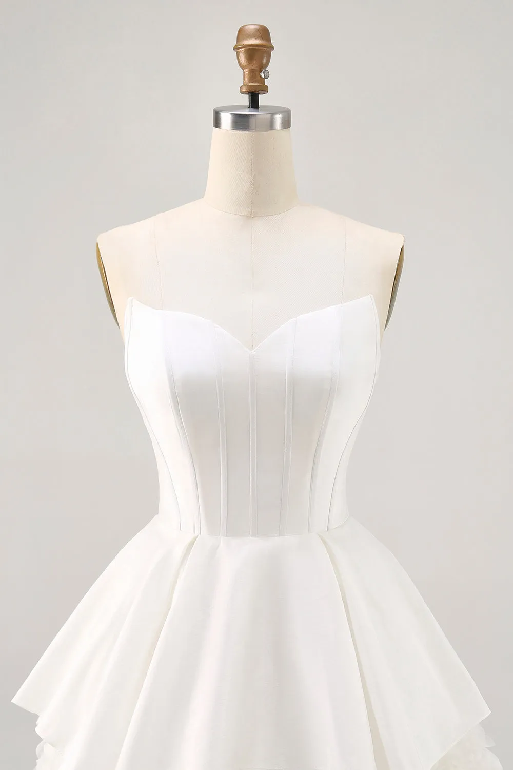 White Satin Strapless Corset A Line Short Homecoming Dress sold by Zapaka product image thumbnail 4