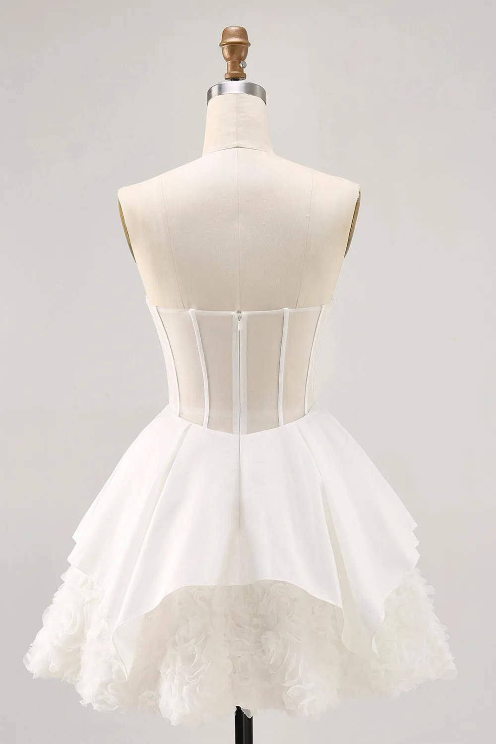 White Satin Strapless Corset A Line Short Homecoming Dress sold by Zapaka product image thumbnail 2