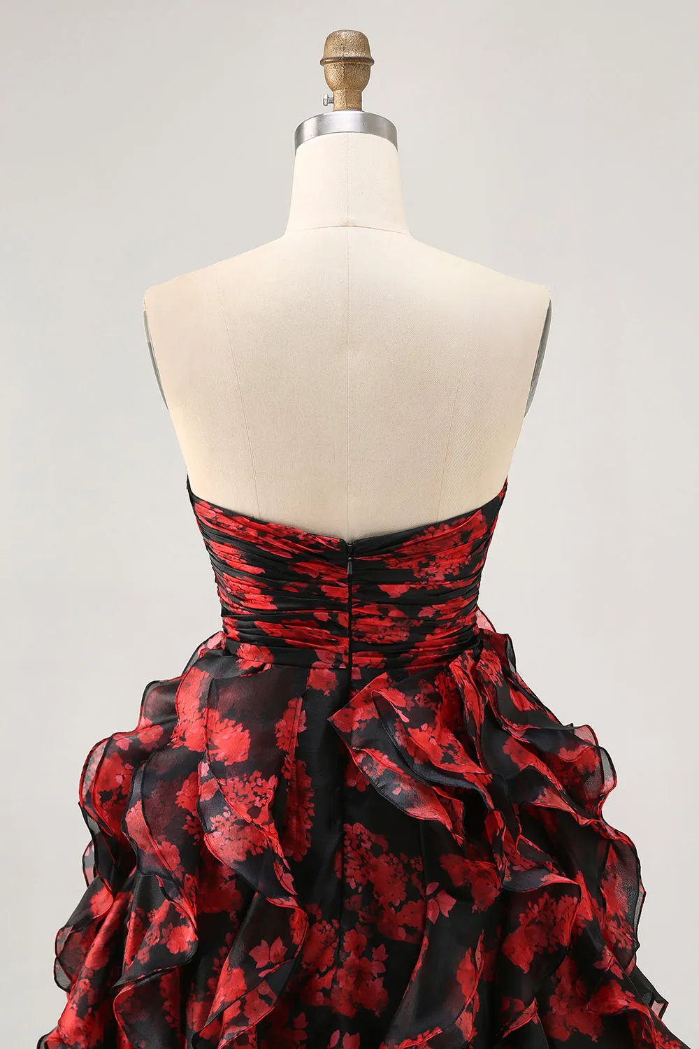 Black Red Strapless Ruffled Printed Cut Out Homecoming Dress sold by Zapaka product image thumbnail 5