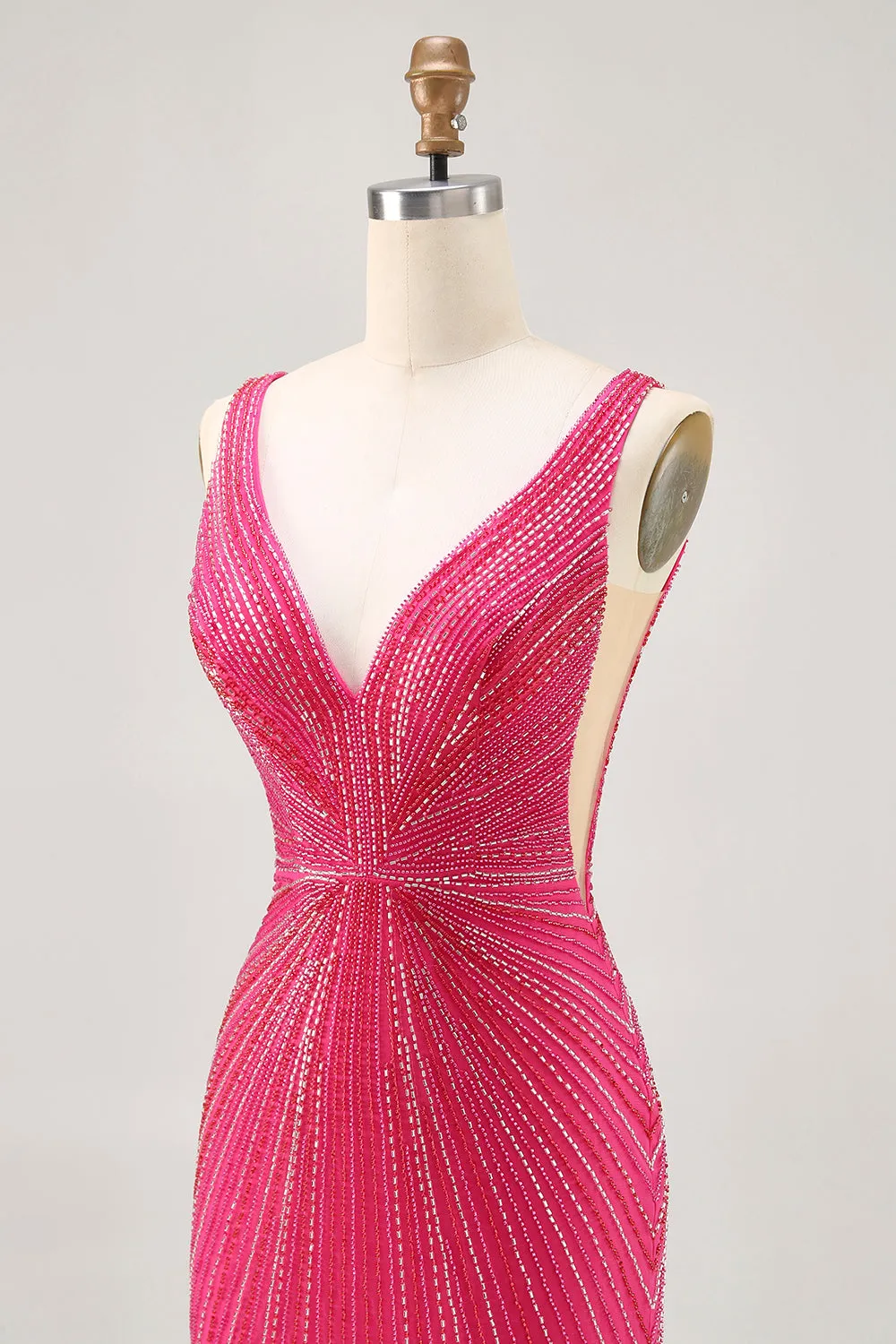 Fuchsia V-Neck Beaded Bodycon Short Homecoming Dress sold by Zapaka product image thumbnail 5