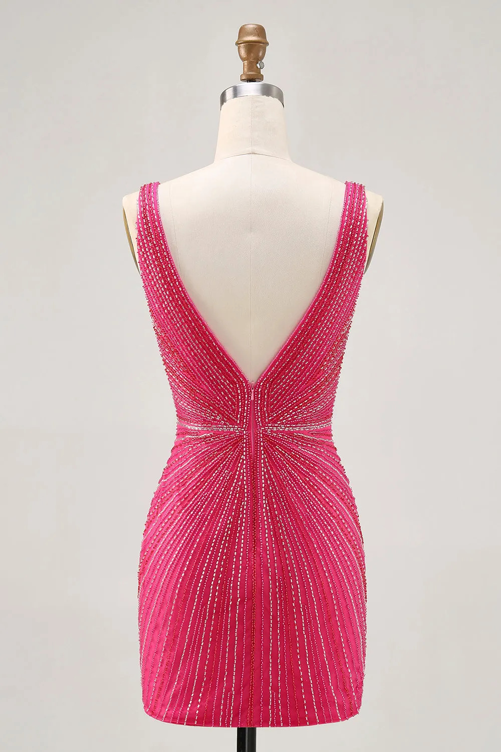Fuchsia V-Neck Beaded Bodycon Short Homecoming Dress sold by Zapaka product image thumbnail 2