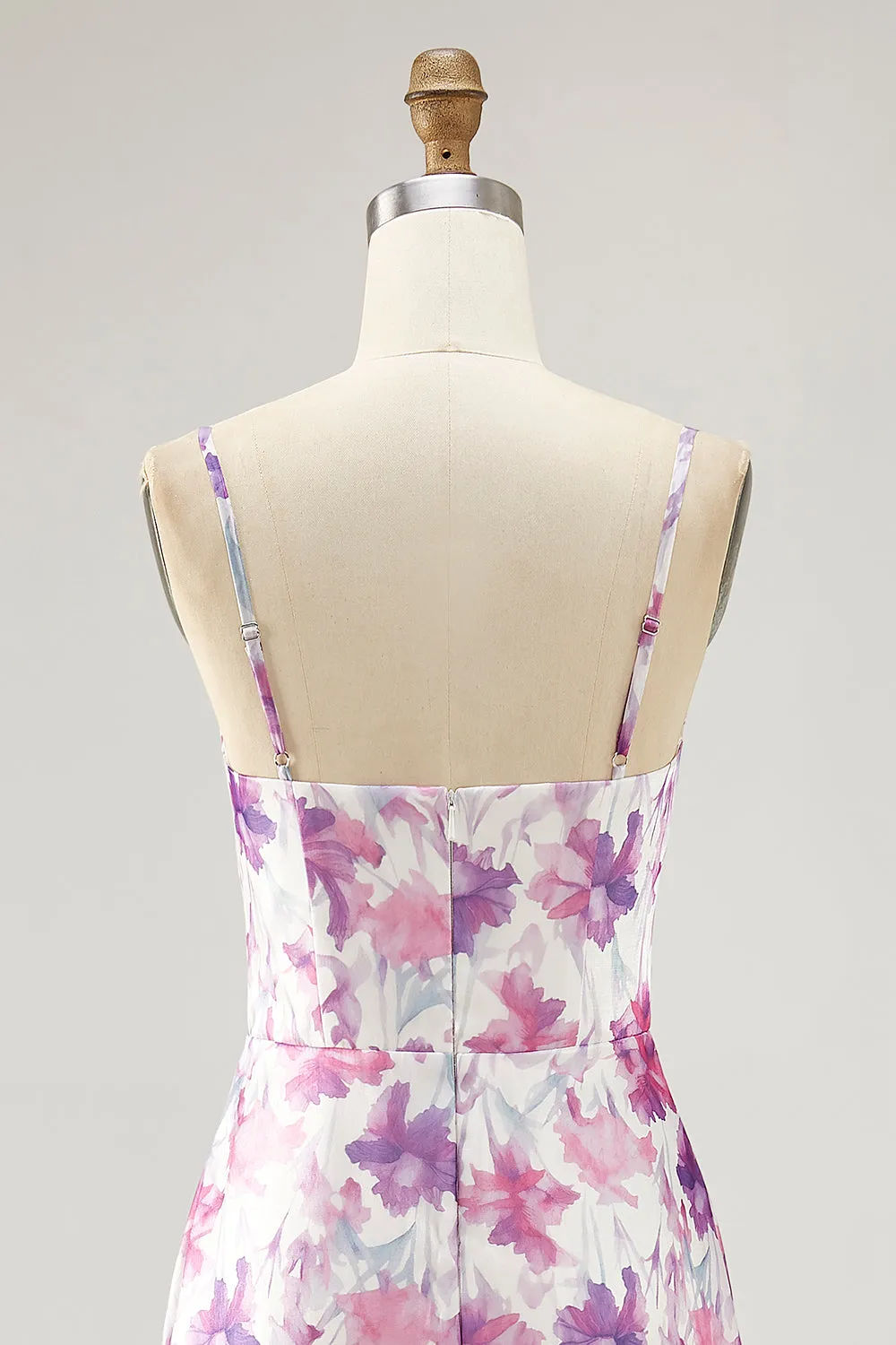 Purple Floral A Line Spaghetti Straps Printed Wedding Guest Dress sold by Zapaka product image thumbnail 5