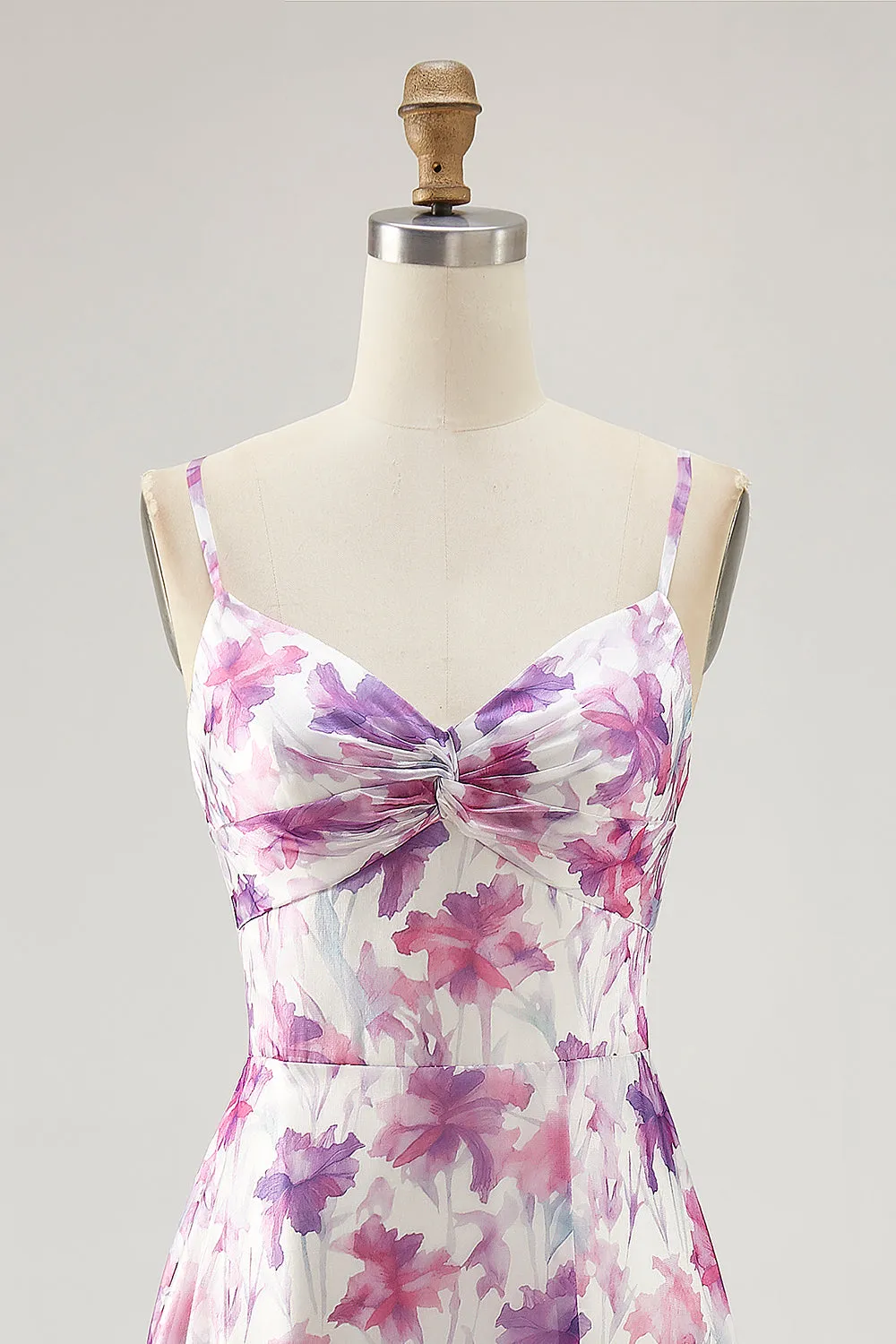 Purple Floral A Line Spaghetti Straps Printed Wedding Guest Dress sold by Zapaka product image thumbnail 4