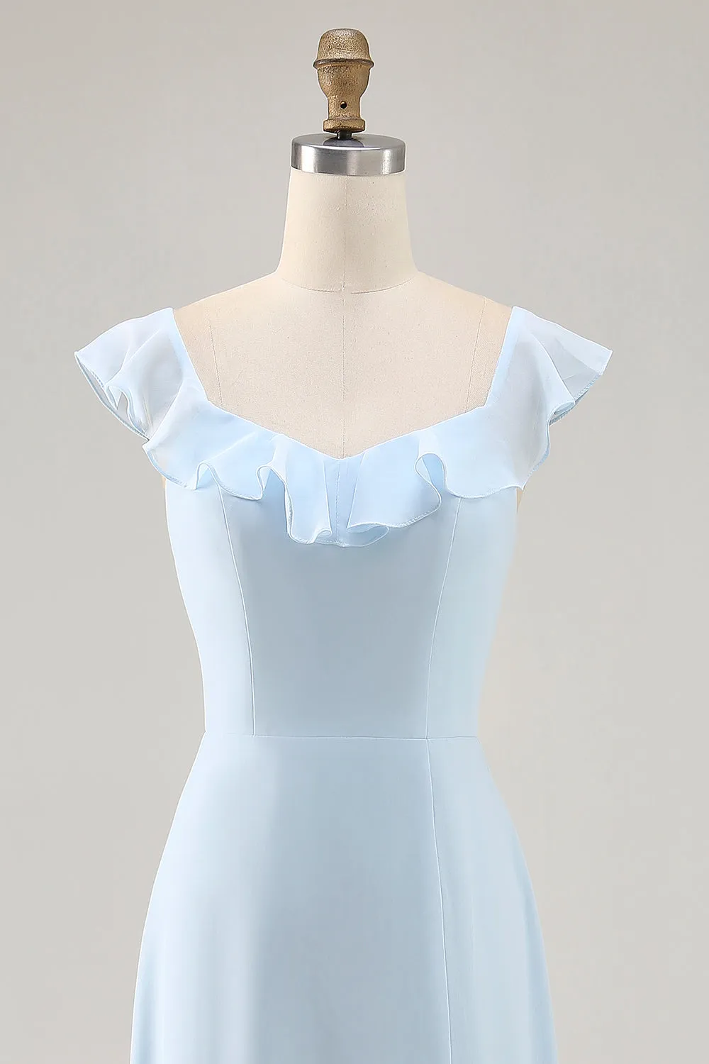 Sky Blue Ruffled Scoop Neck A Line Bridesmaid Dress sold by Zapaka product image thumbnail 4