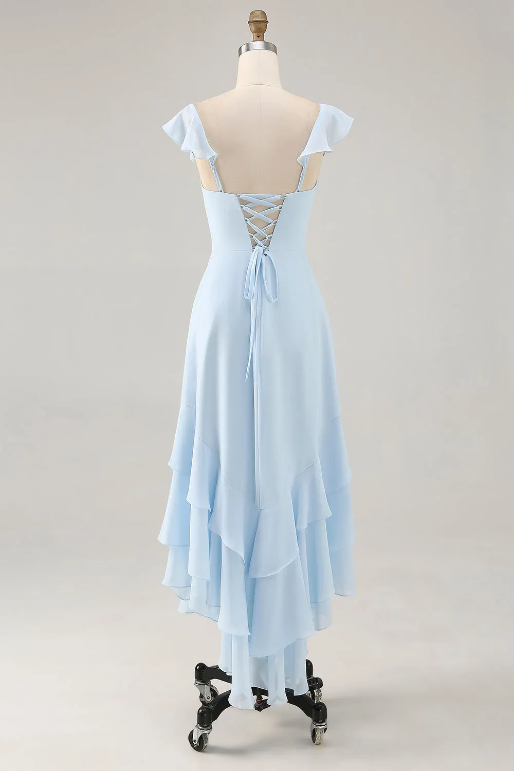 Sky Blue Ruffled Scoop Neck A Line Bridesmaid Dress sold by Zapaka product image thumbnail 2