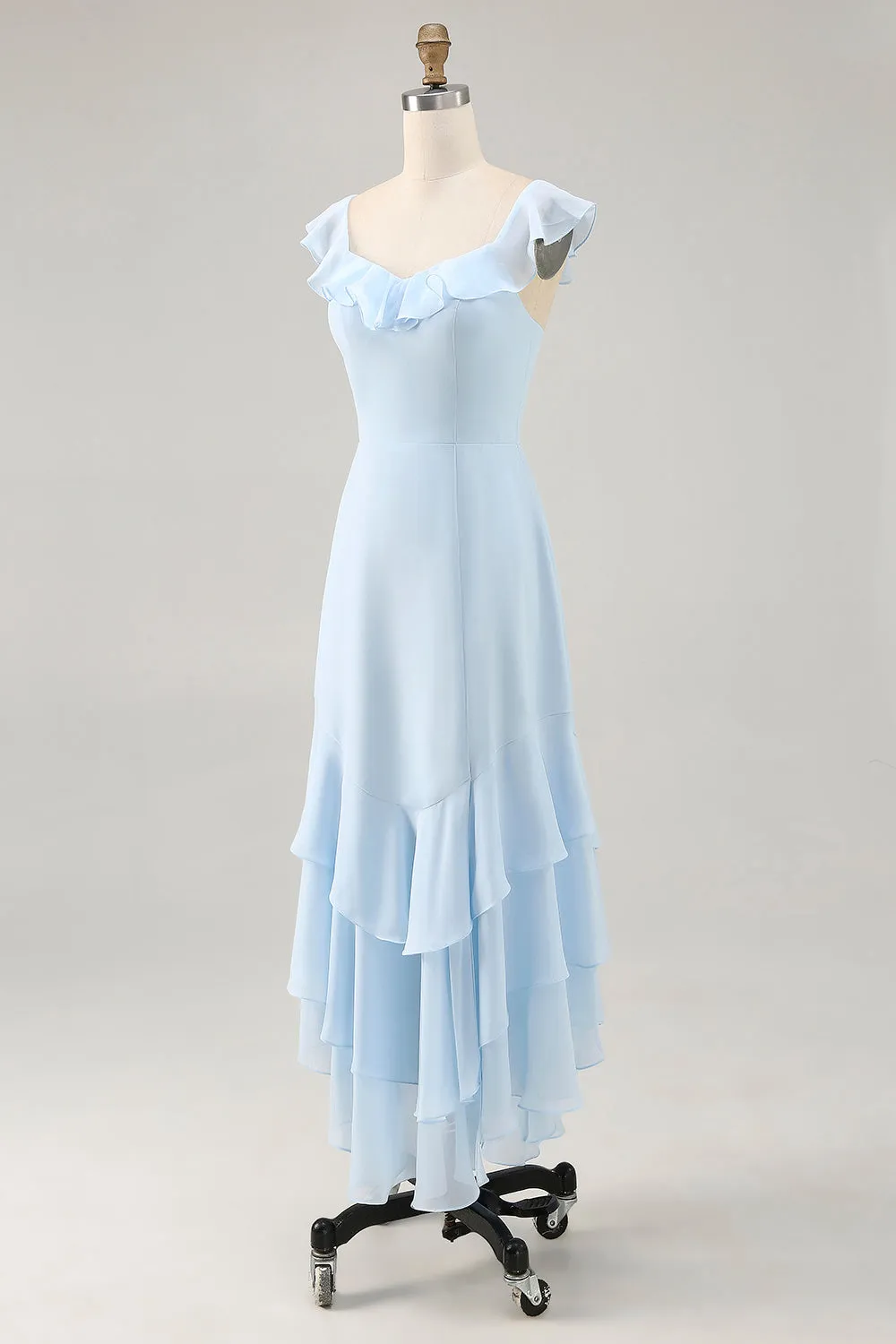 Sky Blue Ruffled Scoop Neck A Line Bridesmaid Dress sold by Zapaka product image thumbnail 3