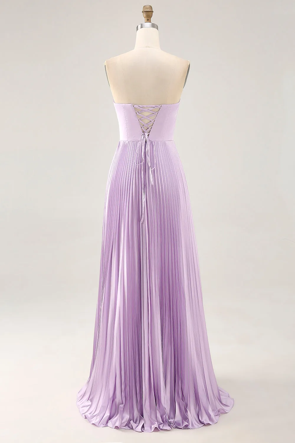 Strapless Pleated Lilac A Line Long Bridesmaid Dress sold by Zapaka product image thumbnail 2