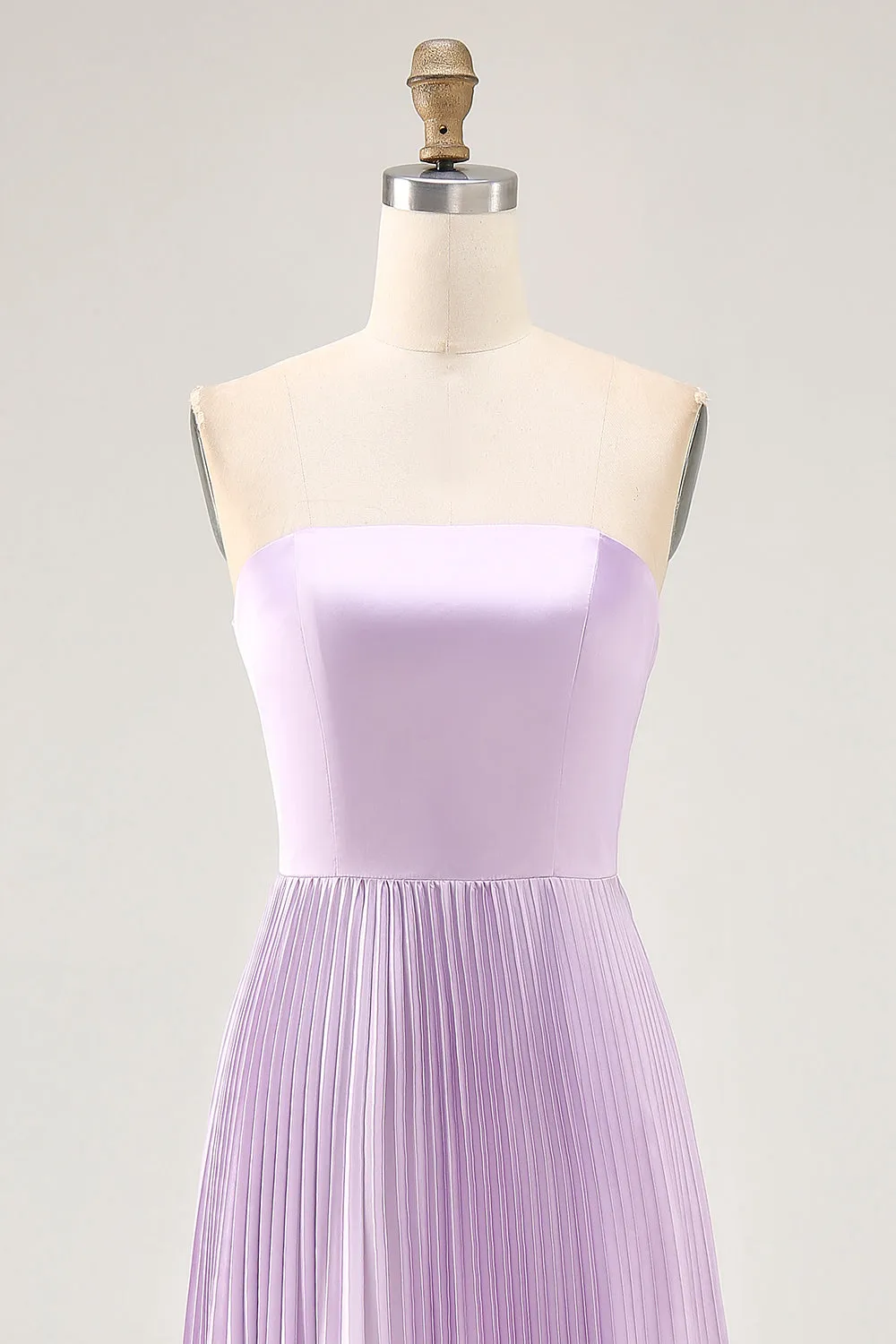 Strapless Pleated Lilac A Line Long Bridesmaid Dress sold by Zapaka product image thumbnail 4