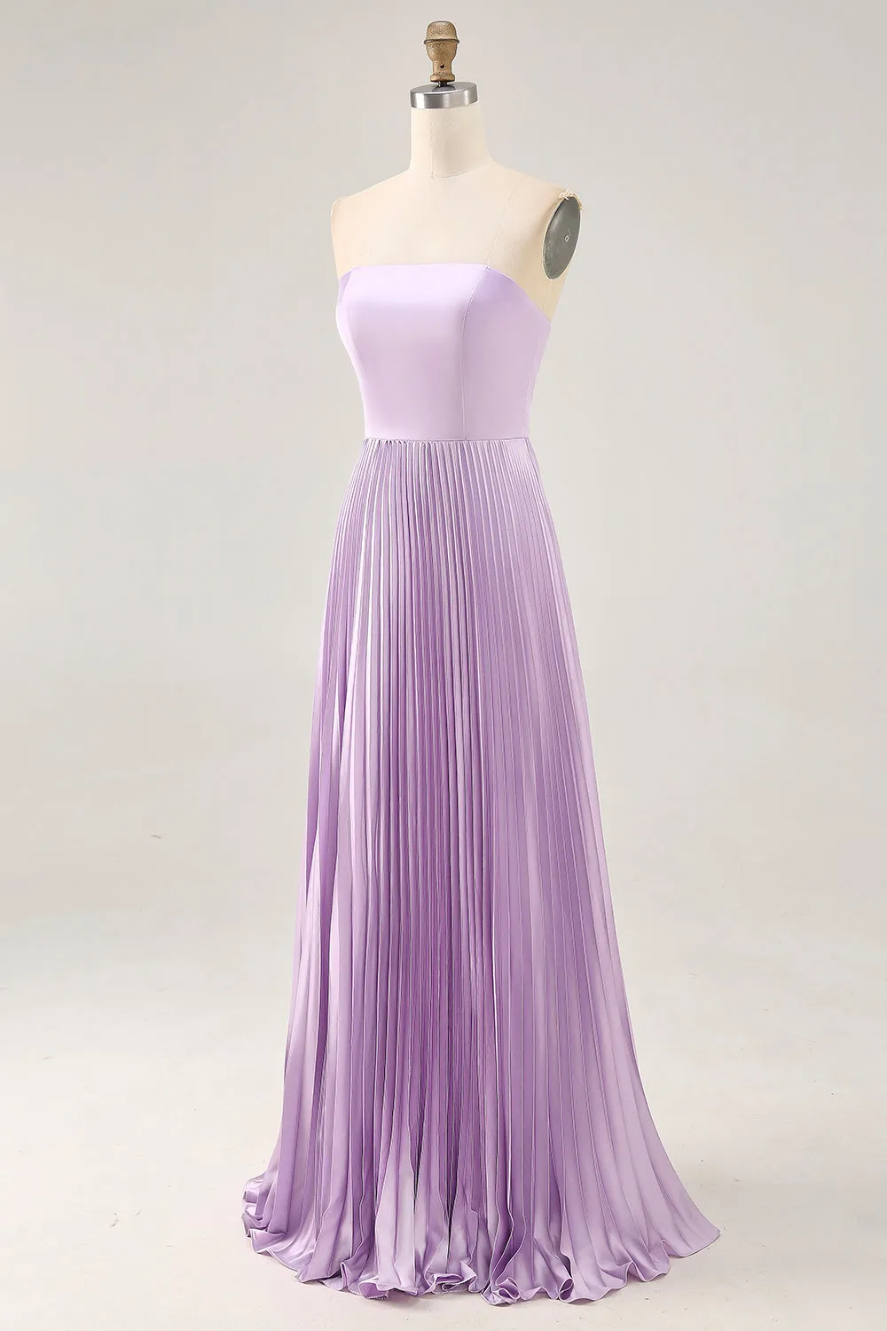 Strapless Pleated Lilac A Line Long Bridesmaid Dress sold by Zapaka product image thumbnail 3