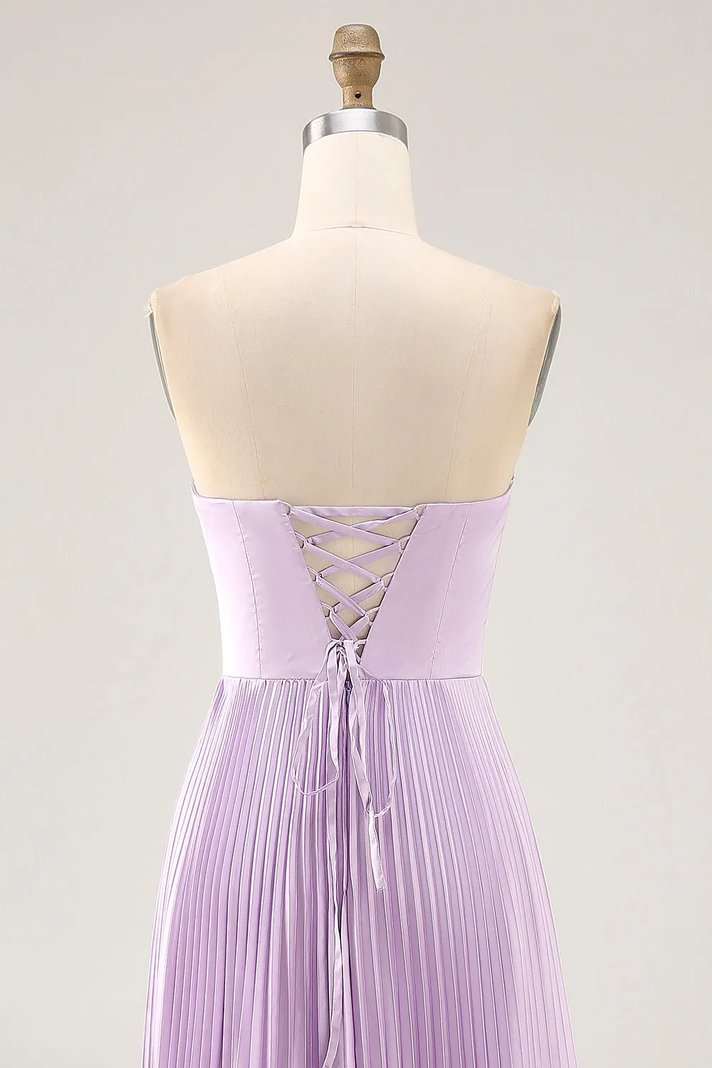Strapless Pleated Lilac A Line Long Bridesmaid Dress sold by Zapaka product image thumbnail 5