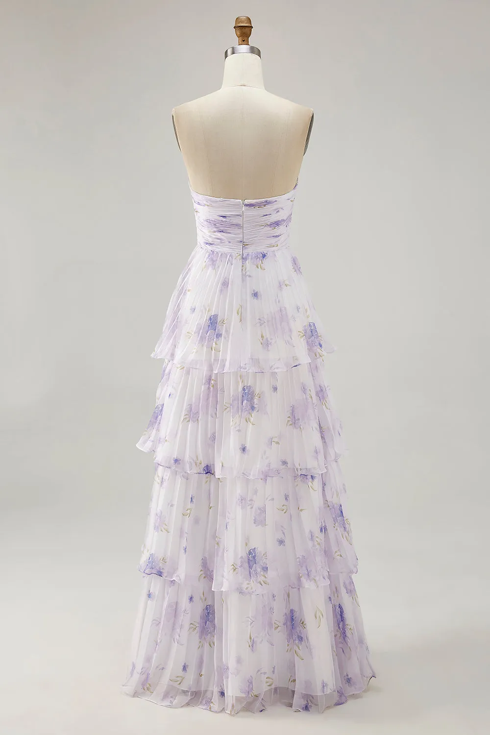 Tiered Lavender Flower A Line Strapless Pleated Bridesmaid Dress sold by Zapaka product image thumbnail 2