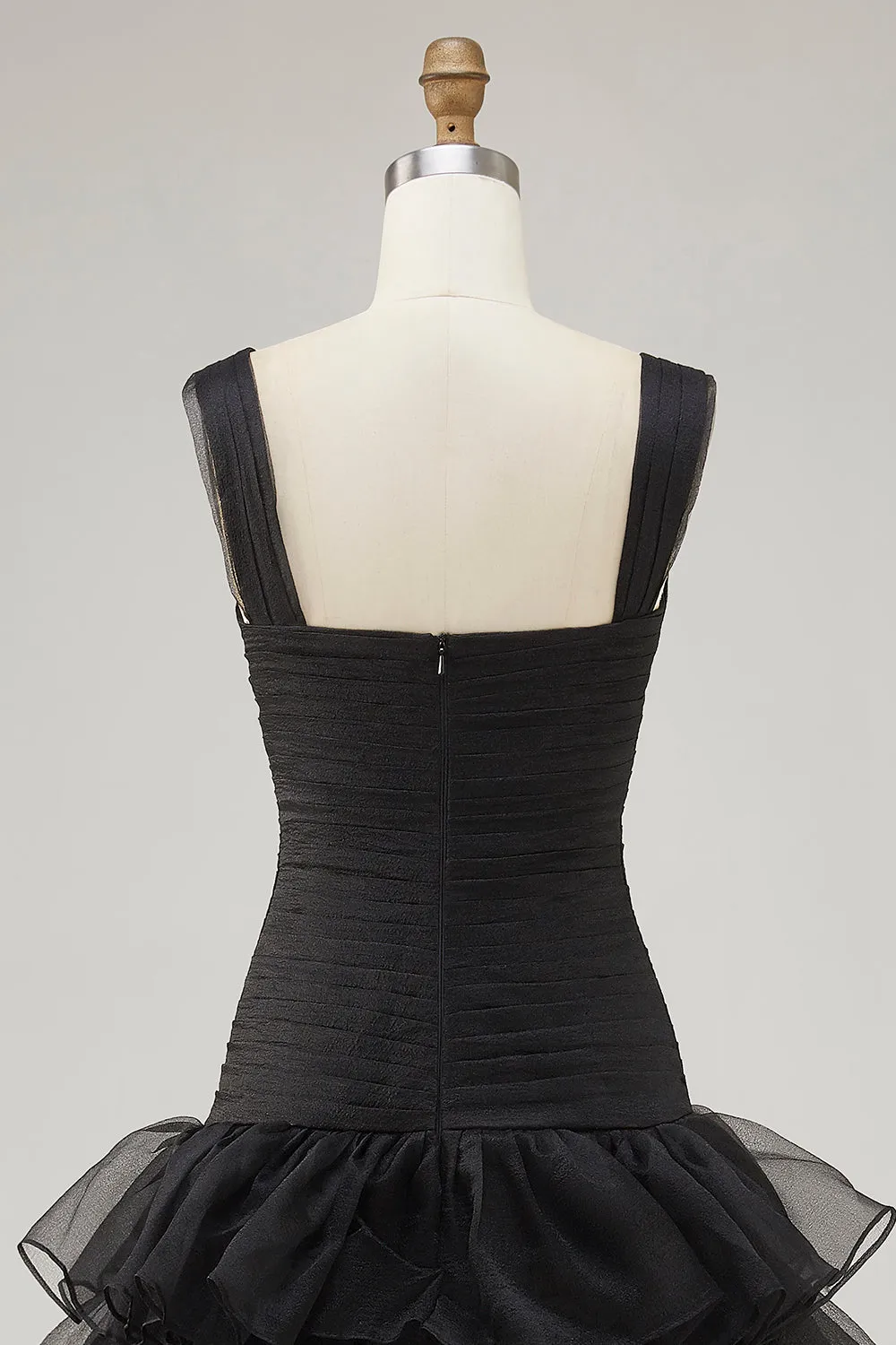 Black Organza A-Line High-Low Formal Dress with Ruffle Slit sold by Zapaka product image thumbnail 5