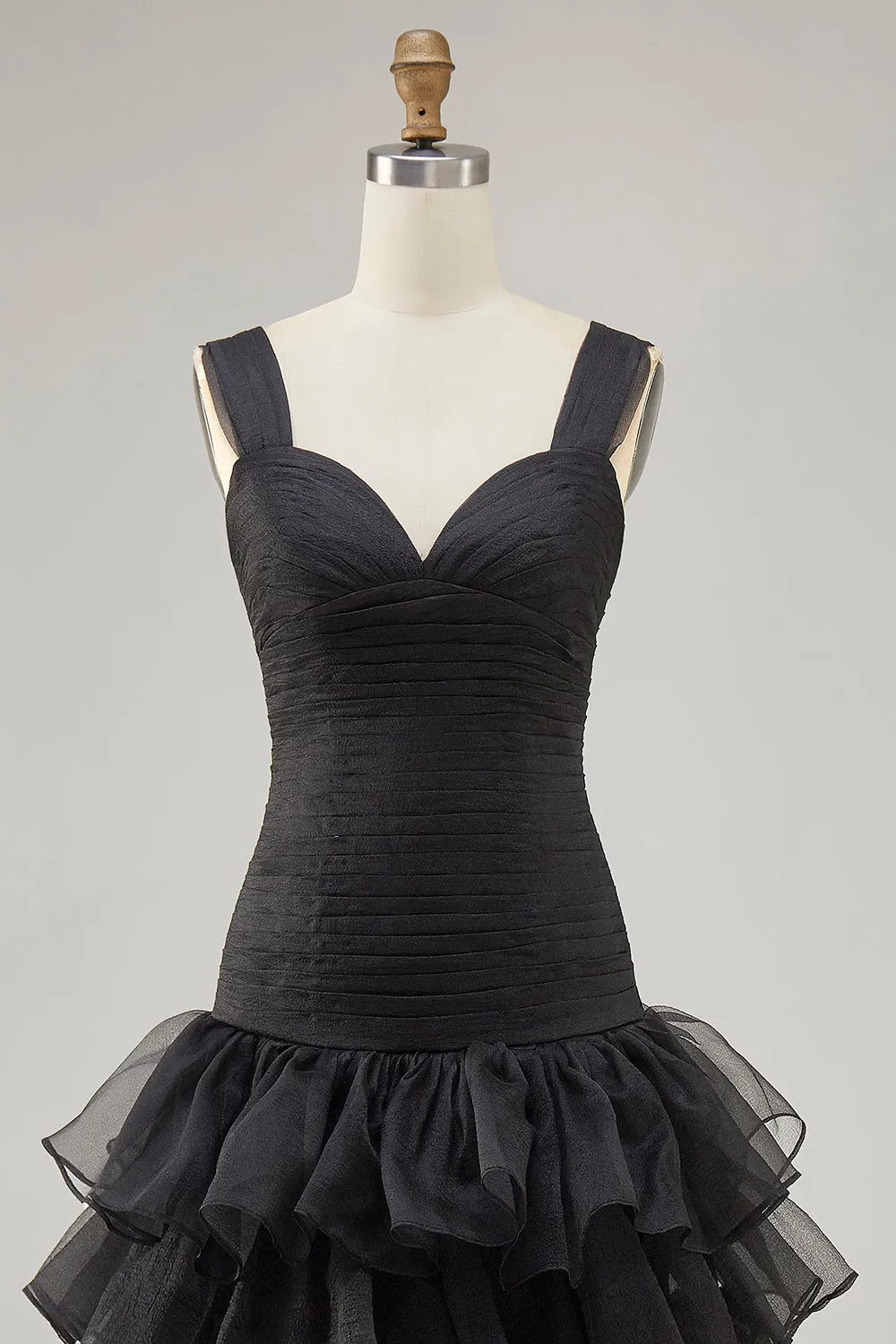 Black Organza A-Line High-Low Formal Dress with Ruffle Slit sold by Zapaka product image thumbnail 4