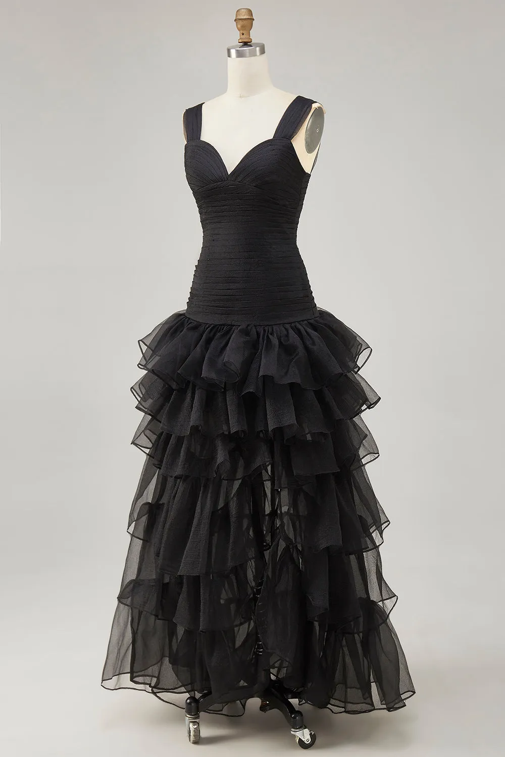 Black Organza A-Line High-Low Formal Dress with Ruffle Slit sold by Zapaka product image thumbnail 3