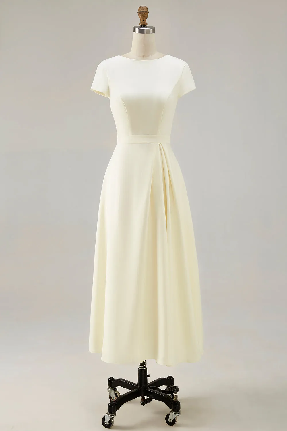 Daffodil A Line Boat Neck Vintage Satin Long Work Dress sold by Zapaka