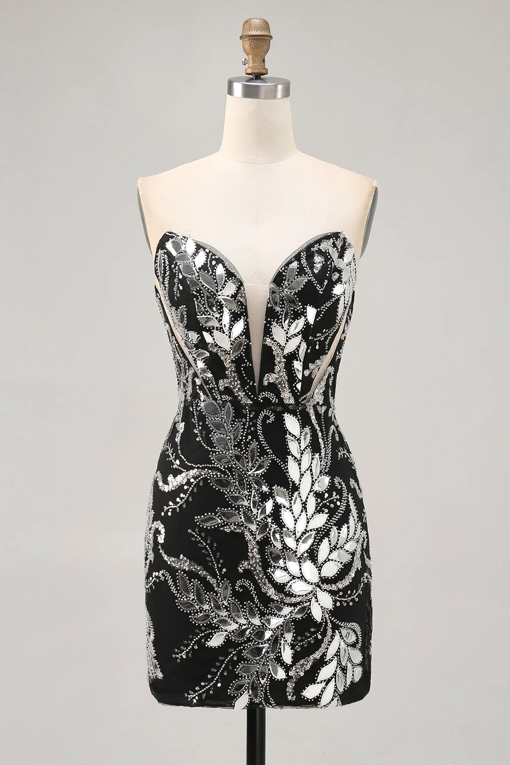 Sparkly Black Bodycon Sequins Short Homecoming Dress with Beading sold by Zapaka