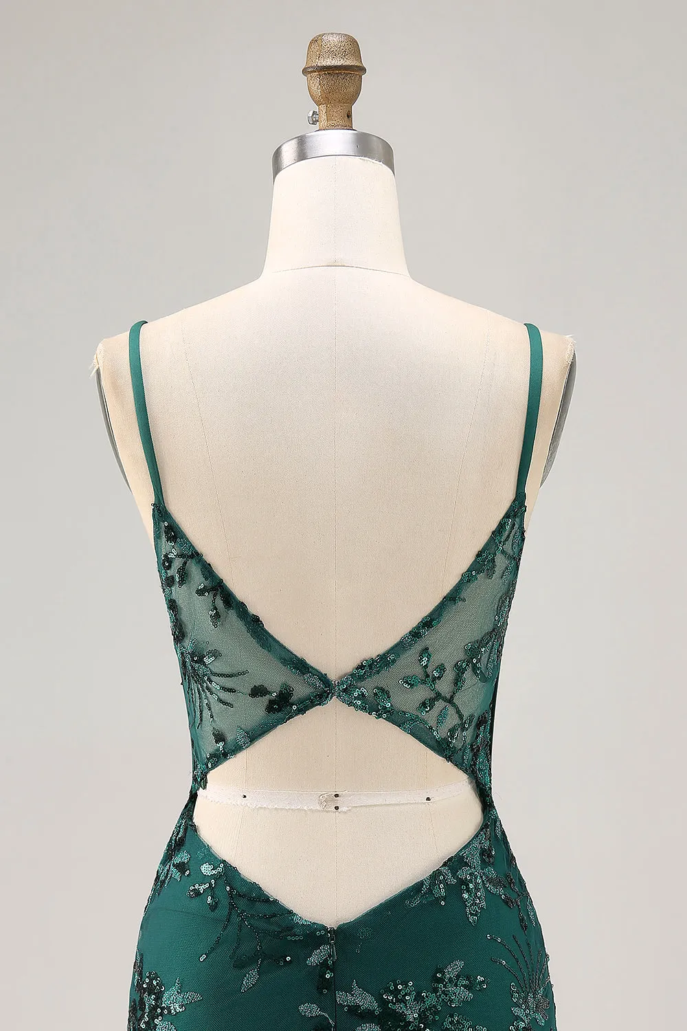 Dark Green Bodycon Backless Sheer Corset Homecoming Dress with Sequins sold by Zapaka product image thumbnail 5