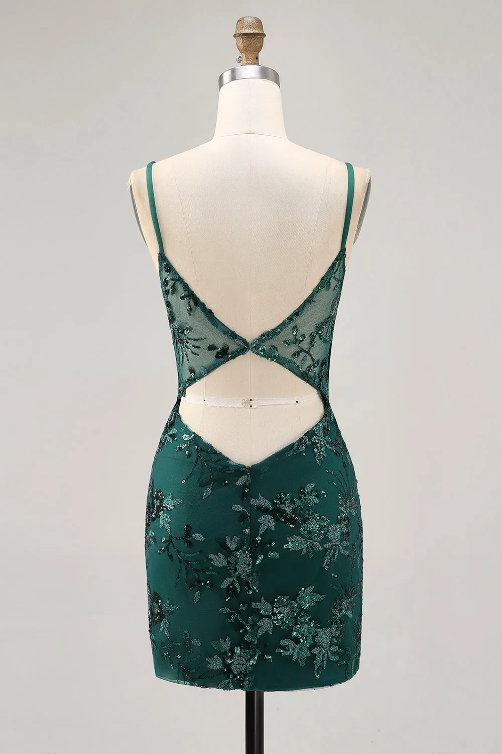 Dark Green Bodycon Backless Sheer Corset Homecoming Dress with Sequins sold by Zapaka product image thumbnail 2