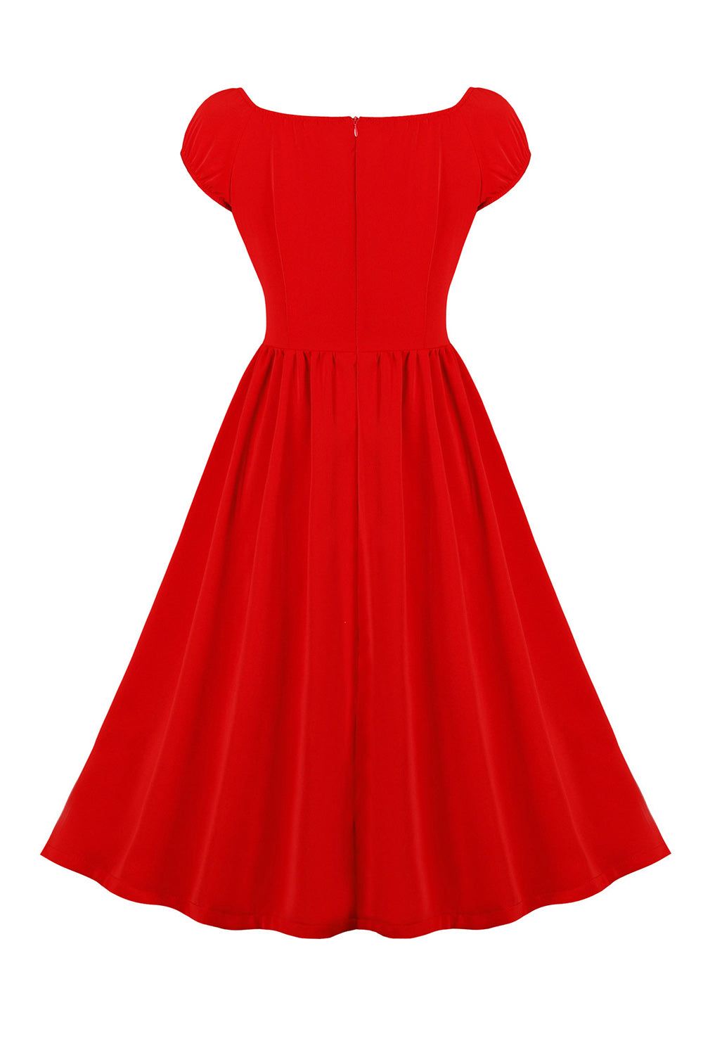 Short Sleeves Red 1950s Swing Dress sold by Zapaka product image thumbnail 2