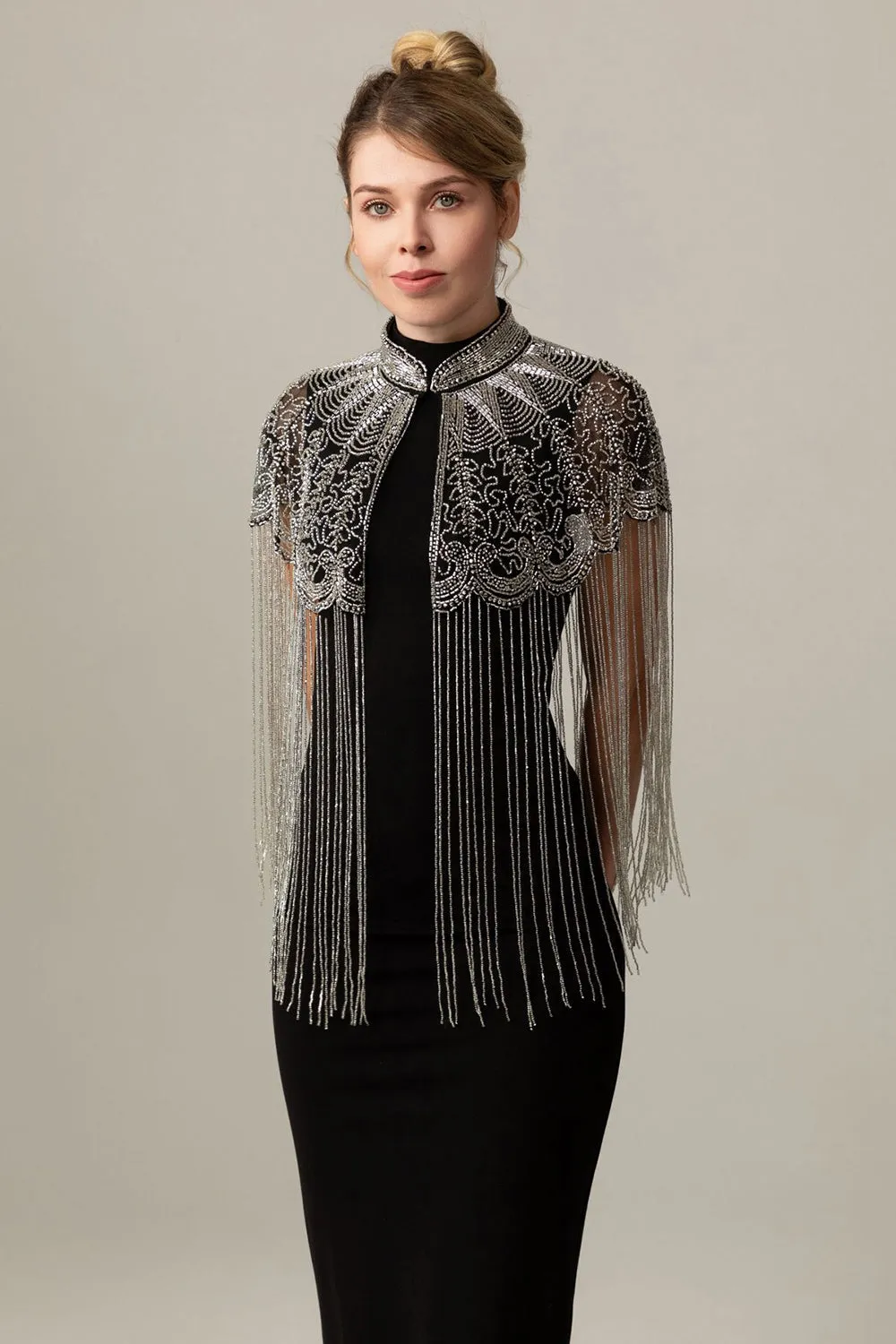 Sparkly Beaded Black Golden 1920s Cape with Fringes sold by Zapaka product image thumbnail 5