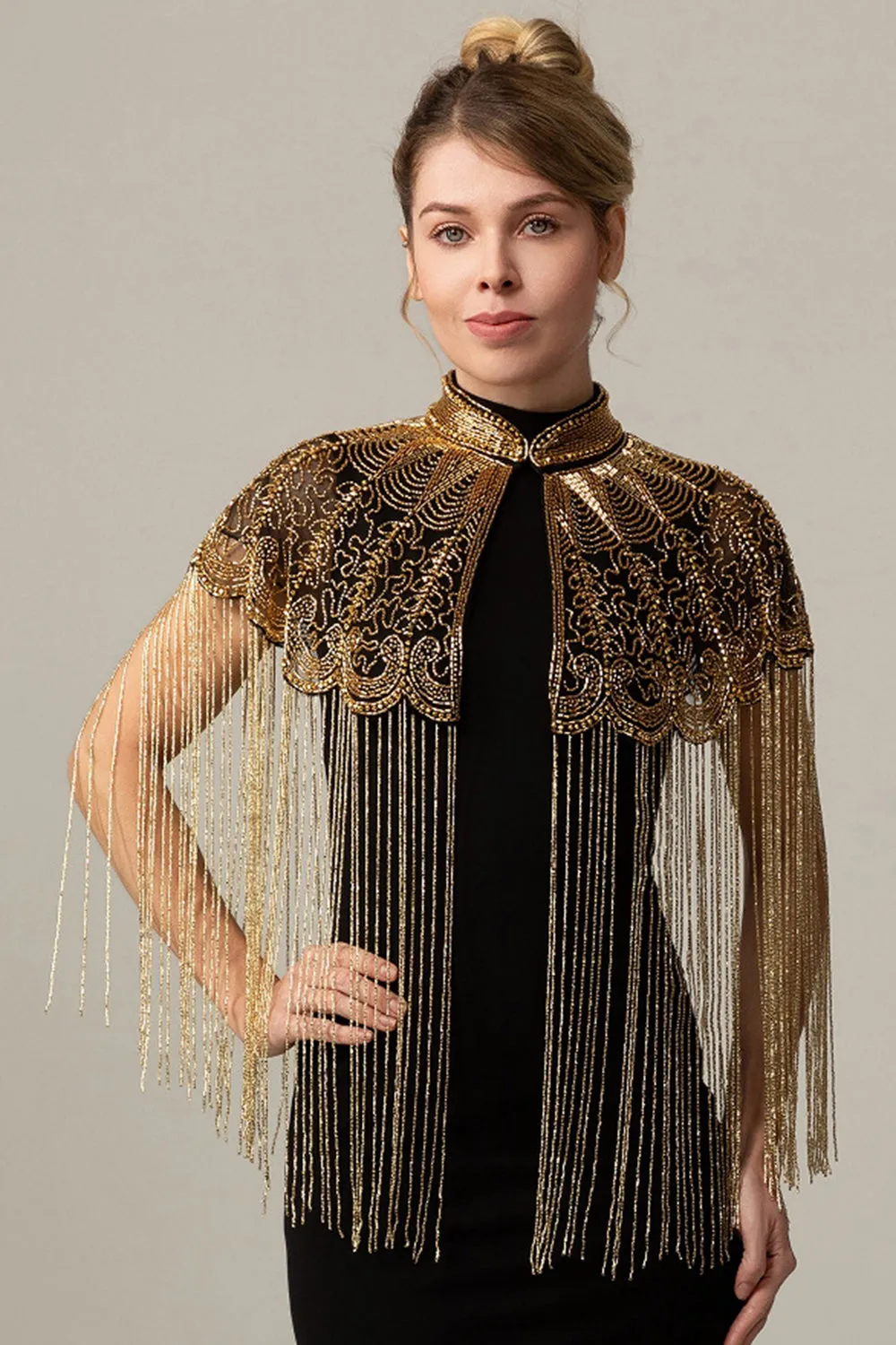Sparkly Beaded Black Golden 1920s Cape with Fringes sold by Zapaka product image thumbnail 3