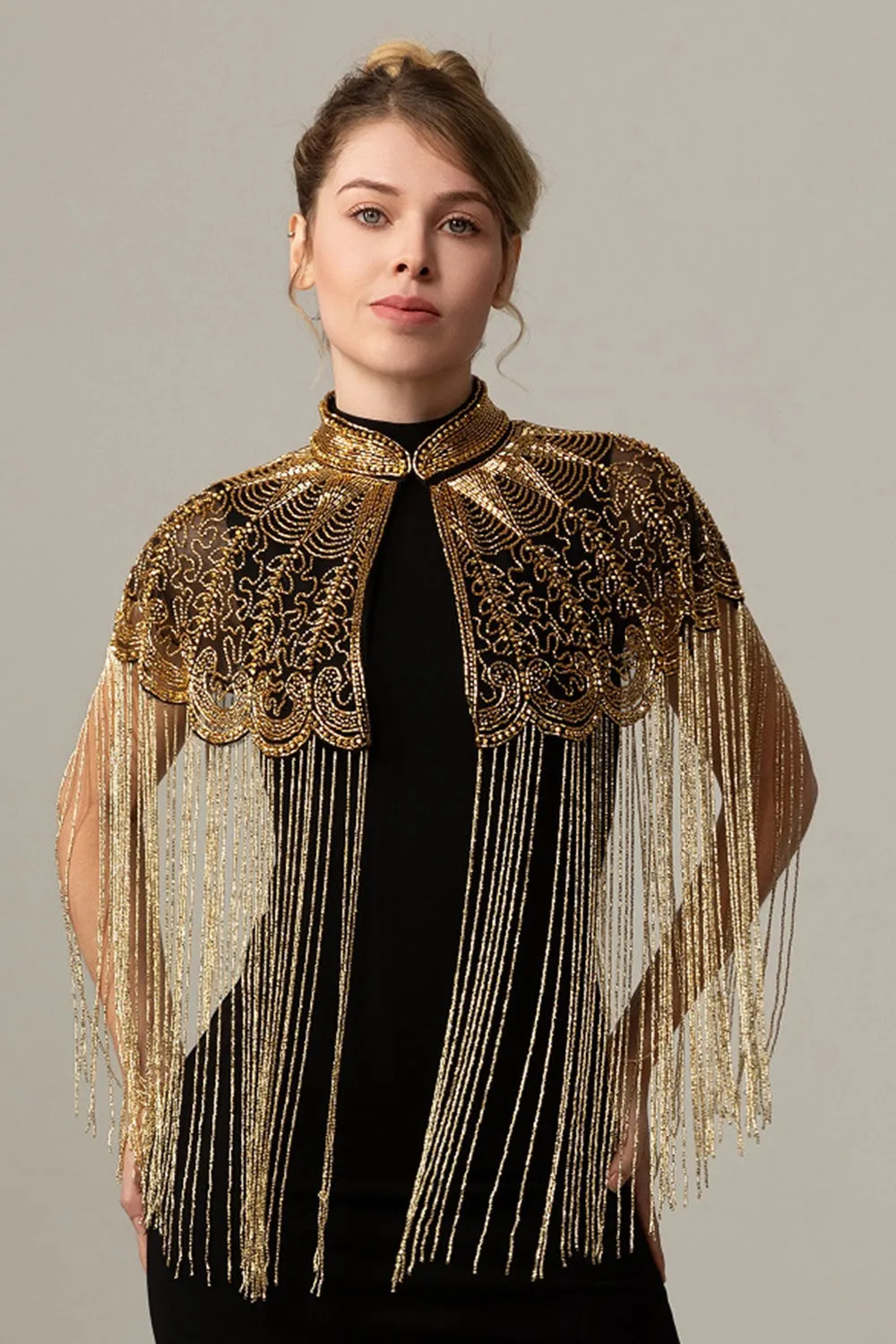 Sparkly Beaded Black Golden 1920s Cape with Fringes sold by Zapaka product image thumbnail 4
