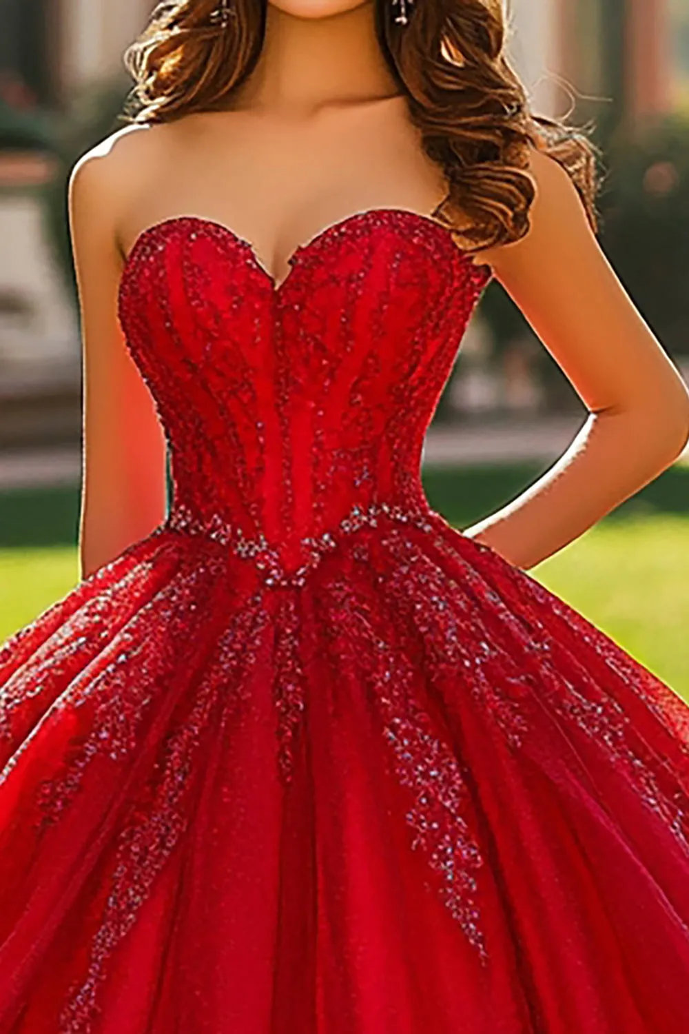 Glitter Red Ball Gown Sweetheart Princess Long Quinceanera Dress sold by Zapaka product image thumbnail 2