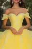 Yellow Tulle Ball Gown Off the Shoulder Long Quinceanera Dress with Lace sold by Zapaka