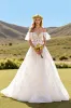 Ruffled Off The Shoulder Ivory A Line Wedding Dress sold by Zapaka