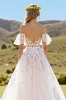 Ruffled Off The Shoulder Ivory A Line Wedding Dress sold by Zapaka