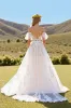 Ruffled Off The Shoulder Ivory A Line Wedding Dress sold by Zapaka