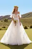 Ruffled Off The Shoulder Ivory A Line Wedding Dress sold by Zapaka