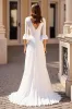Ivory A Line Half Sleeve Ruffled Wedding Dress sold by Zapaka