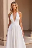 White Simple Halter A Line Sweep Train Wedding Dress sold by Zapaka