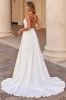 White Simple Halter A Line Sweep Train Wedding Dress sold by Zapaka