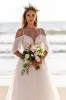 White Cold Shoulder A Line Beach Wedding Dress with Lace sold by Zapaka