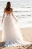 White Cold Shoulder A Line Beach Wedding Dress with Lace sold by Zapaka