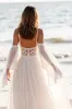 White Cold Shoulder A Line Beach Wedding Dress with Lace sold by Zapaka