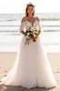 White Cold Shoulder A Line Beach Wedding Dress with Lace sold by Zapaka