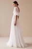 Ivory A Line Half Sleeves Wedding Dress with Lace sold by Zapaka