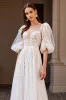 Ivory A Line Half Sleeves Wedding Dress with Lace sold by Zapaka