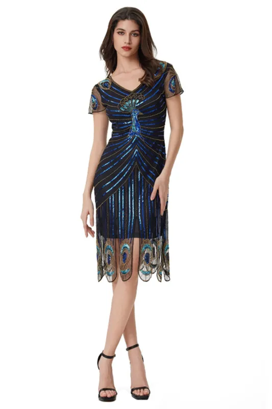 Sparkly Black Blue Bodycon Beaded Short 1920s Dress with Sequins sold by Zapaka